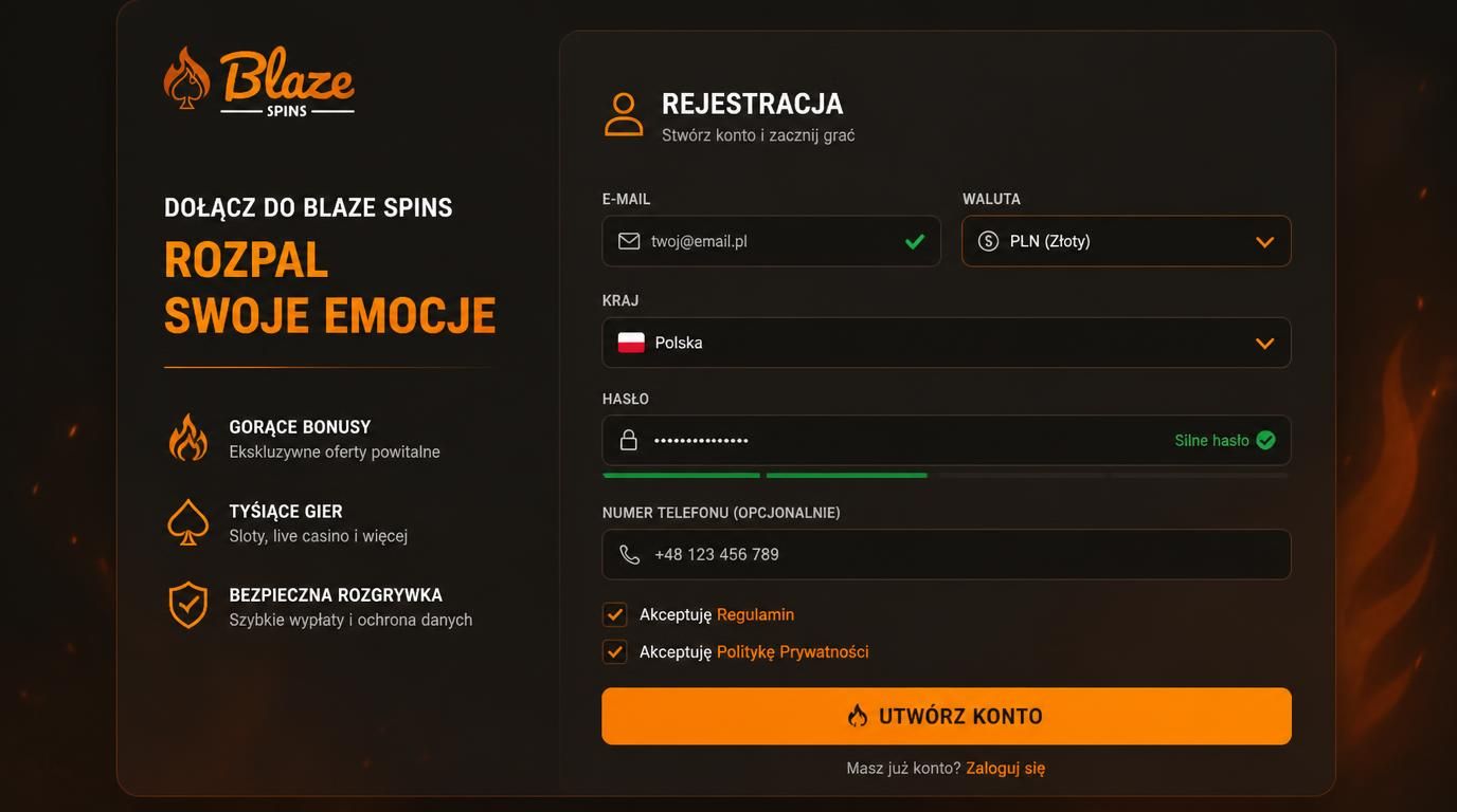 Formularz rejestracji z minimalnymi danymi, Polska, e-mail, silne hasło