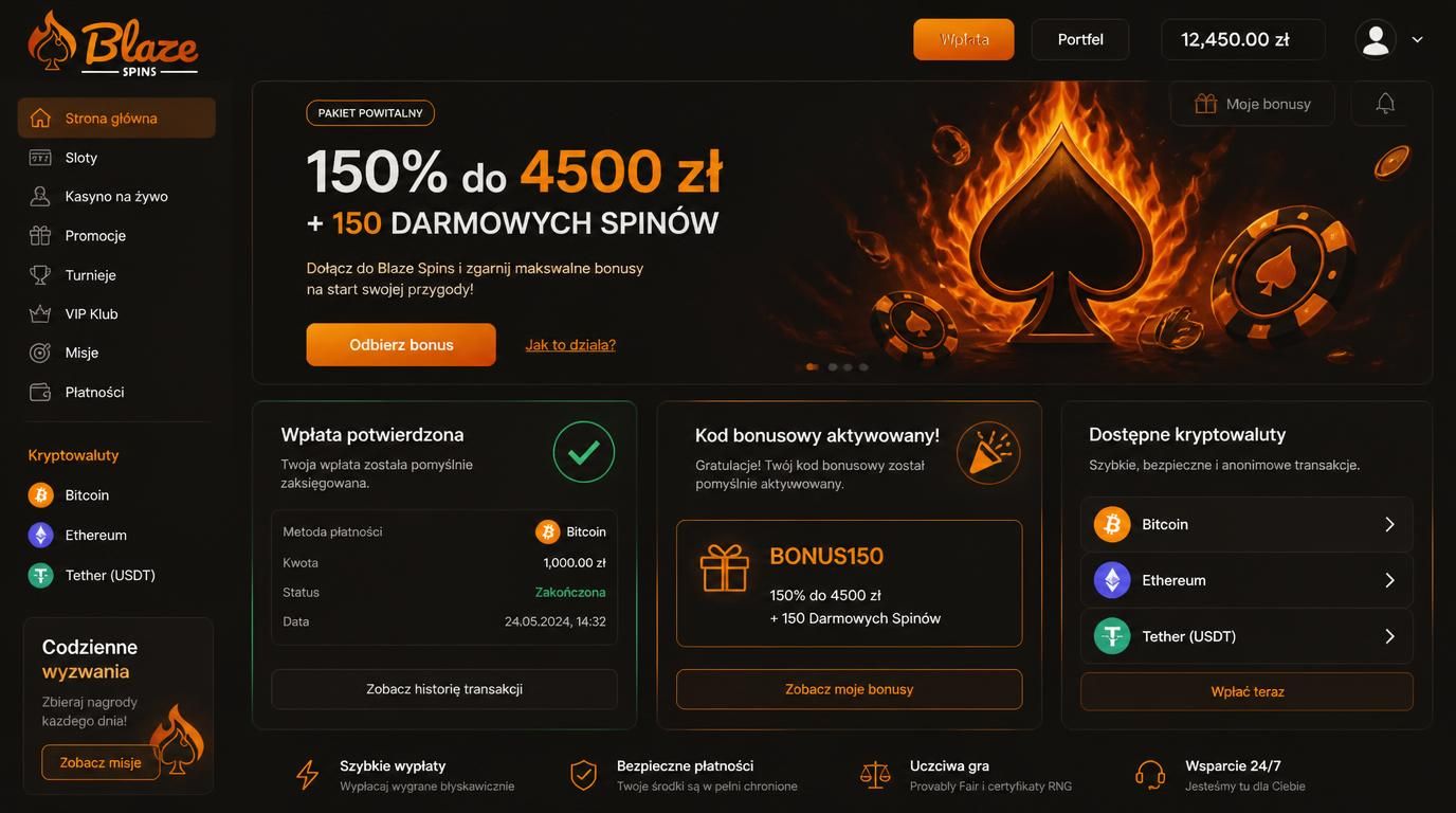 Interfejs kasyna prezentujący bonus powitalny z kryptowalutami 