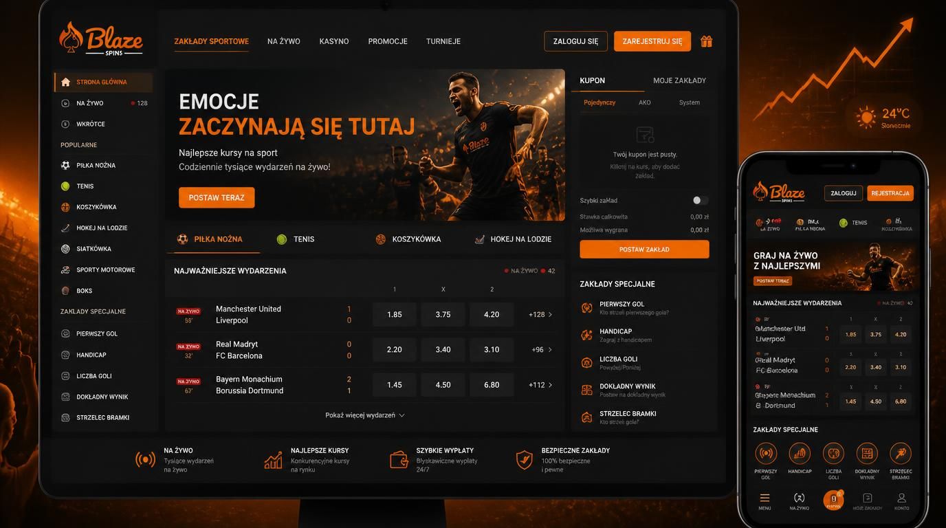 Ekran z kursami sportowymi i emocją zakładów specjalnych