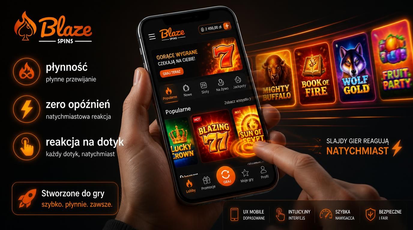 Telefon pokazujący płynne działanie aplikacji Blaze Spins bez opóźnień